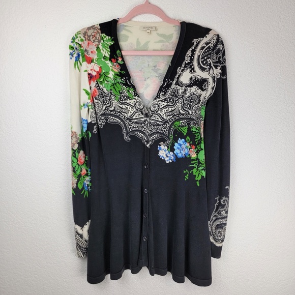 Etro Printed Long Sleeve Button Up Cardigan Tunic Silk Floral 44/M - Picture 2 of 9